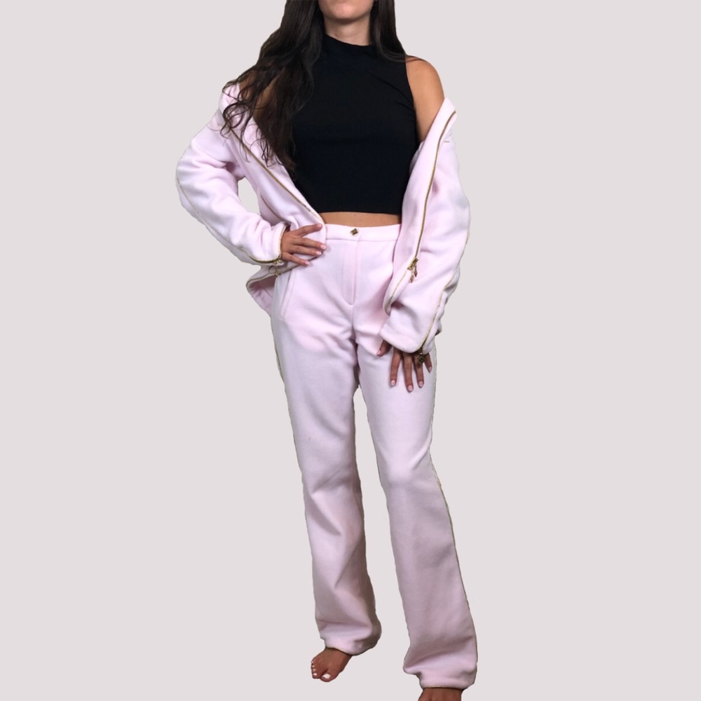 MCM Fleece Gold Trim Pastel Pink Sweatsuit Jacket